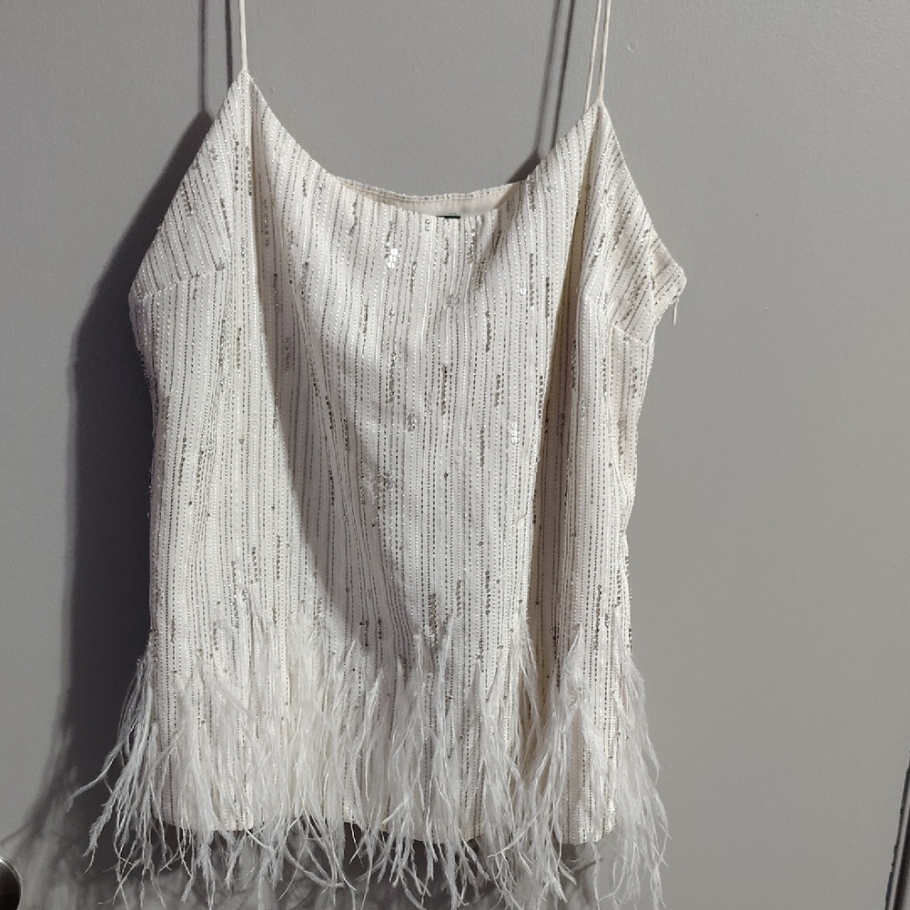 Ralph Lauren White Feathered Camisole